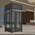 Modern Security Booth With Glass Walls And Canopy At Hotel Entrance