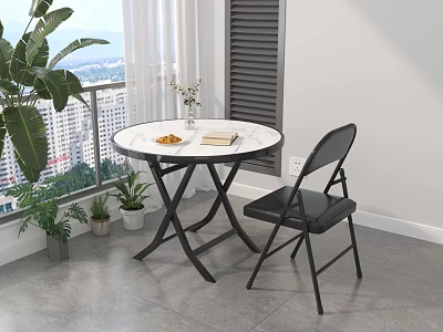 Modern Folding Leisure Chair in Indoor Space with Marble Top Table Green Plants City View 3d model
