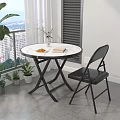 Modern Folding Leisure Chair in Indoor Space with Marble Top Table Green Plants City View