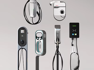 Public Electric Vehicle Charging Stations With Various Modern Designs And Interfaces 3d model