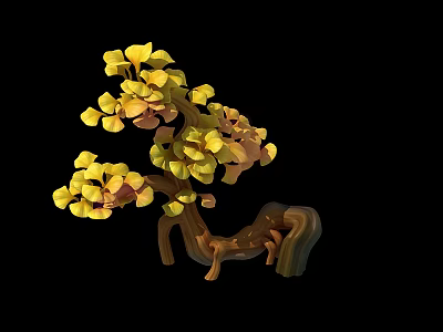 Elegant Ginkgo Bonsai Tree With Yellow Leaves And Curved Trunk Structure 3d model