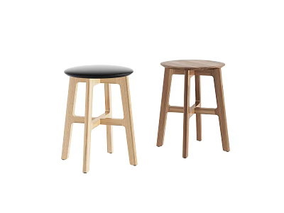 Wooden Stools With Black Cushion And Natural Wood Finish For Modern Home Use 3d model