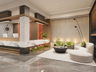 Modern Hotel Bar Hall Reception Area Hotel Front Desk 3d model