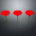 Beautiful Three Red Flowers with Green Stems Against Gray Background