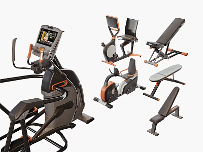 Complete Sports Fitness Equipment Set With Elliptical Trainer Exercise Bike And Weight Bench 3d model
