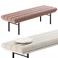 Modern Ribbed Sofa Bench In Pink And Beige With Black Metal Legs And Soft Upholstery