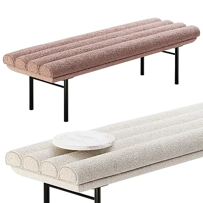 Modern Ribbed Sofa Bench In Pink And Beige With Black Metal Legs And Soft Upholstery 3d model