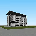 Modern Office Building Exterior With Glass Curtain Walls Stone Facade And Surrounding Greenery