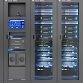 Modern Computer Server Racks In Data Center With Glass Doors And Blue Indicators 3d model