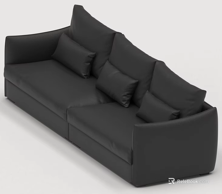 Black Leather Three Seater Sofa With Plush Cushions And Modern Design 3d model
