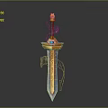 Ornate Decorative Sword Featuring Golden Hilt Blue Gemstone And Engraved Blade
