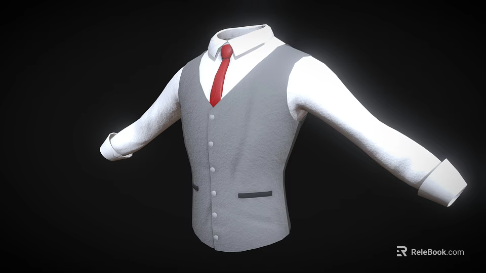 Gray Vest with White Shirt and Red Tie Formal Attire Clothing Design 3d model 