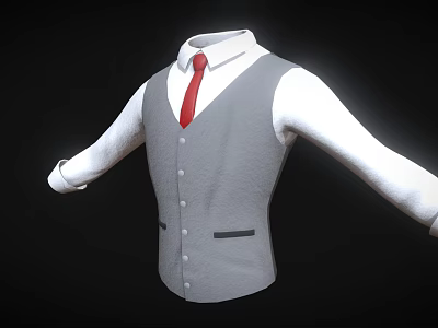Gray Vest with White Shirt and Red Tie Formal Attire Clothing Design 3d model
