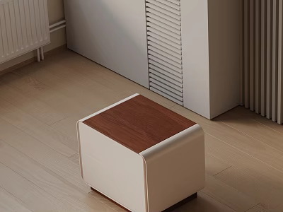 Modern White Bedside Table With Wooden Top And Minimalist Design On Wooden Floor 3d model