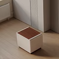 Modern White Bedside Table With Wooden Top And Minimalist Design On Wooden Floor