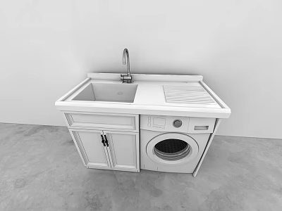 Modern Washbasin with Double Sink Faucet Lower Cabinet and Washing Machine 3d model