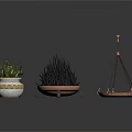 Decorative Indoor Plant Containers With White Gold Rim Pot Brown Tray And Hanging Planter