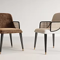Elegant Modern Accent Chairs With Rattan Armrests Brown White Gray Fabric And Black Legs