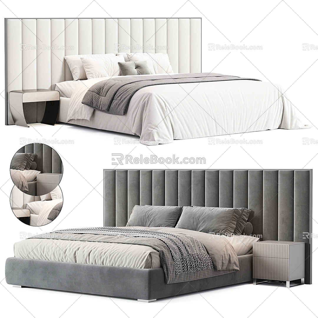 Modern velvet fabric double bed 3d model