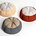Round Fabric Poufs In Beige Red Gray With Petal Shaped Tops For Living Room