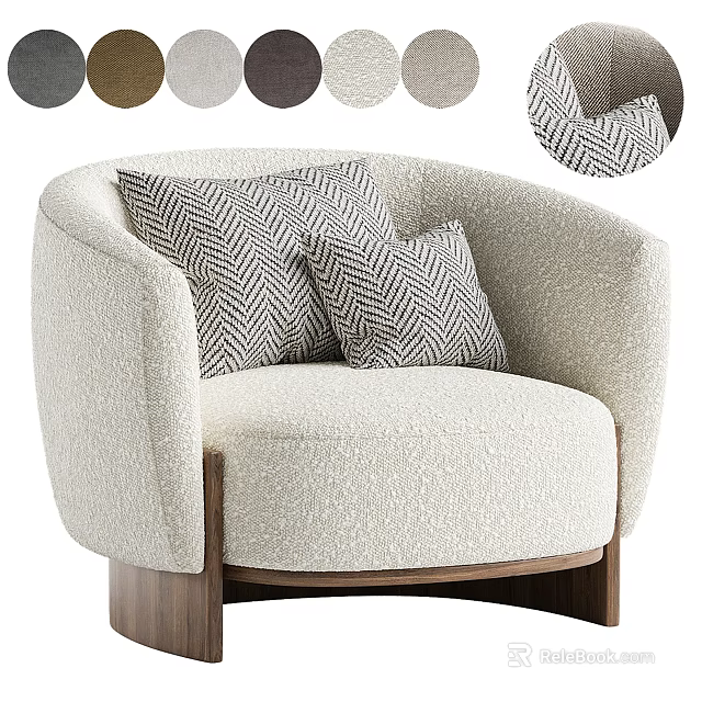 Beige Textured Accent Chair With Herringbone Pattern Throw Pillows And Wooden Legs 3d model 