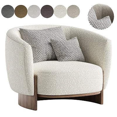 Beige Textured Accent Chair With Herringbone Pattern Throw Pillows And Wooden Legs 3d model