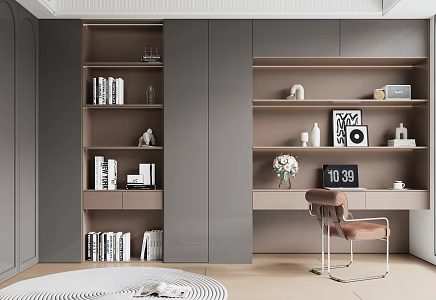 Italian Bookcase Desk Integrated Cabinet 3d model
