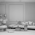 Modern Interior Design Featuring Sofa Coffee Table Set With Pillows Rug And Lighting 3d model
