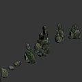 Green Natural Stone Samples With Irregular Shapes Stacked On Gray Background 3d model