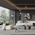 Modern Living Room Interior Design With White Sofa Coffee Table Artwork And Striped Rug