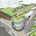 Modern Commercial Complex Featuring Glass Facade Multi Level Retail And Landscaped Plaza