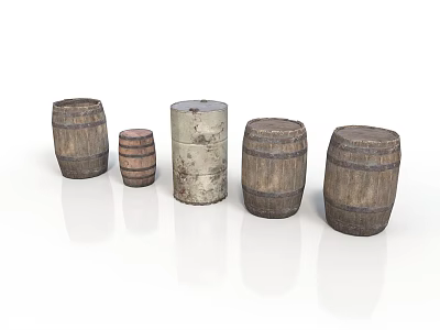 Household Wooden Barrels in Various Sizes with Rustic Design for Home Use 3d model