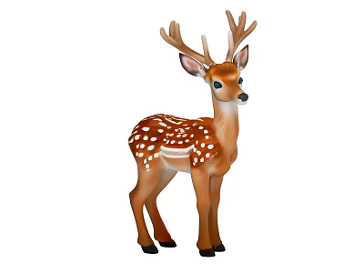 Small Decorative Brown Spotted Deer Figurine With Antlers And Blue Eyes 3d model