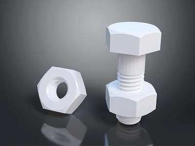 High Quality Hardware Tools Hex Bolt and Hex Nut on Black Reflective Surface 3d model