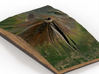 Aerial Scenic View Of Volcanic Crater With Green Vegetation And Colorful Mountain Slopes 3d model