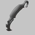 Silver Curved Weapon With Red Glowing Accents And Bat Wing Inspired Design