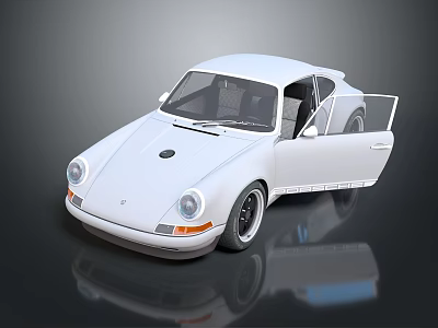 White Classic Sports Car With Open Doors And 3D Rendered Design On Dark Background 3d model