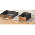 Wooden Storage Baskets With Black Frame Metal Handles And Checkered Cloth Items