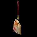 Sachet Pendant In Beige Fabric With Red Flower Embroidery Red Hanging Cord And Colorful Beads
