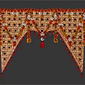 Traditional Decorative Toran With Red Orange Flowers White Beads And Tassels