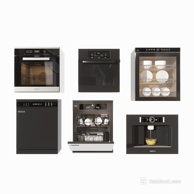 Modern Black Kitchen Appliances Oven Dishwasher Coffee Maker And More 3d model 