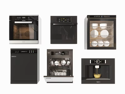 Modern Black Kitchen Appliances Oven Dishwasher Coffee Maker And More 3d model