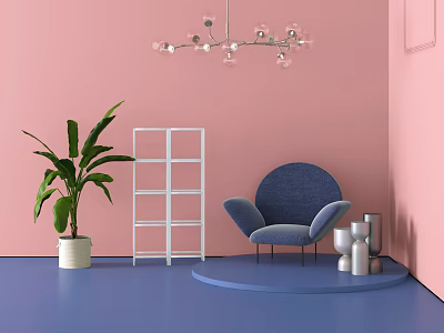 Modern Leisure Chair Blue Seat Storage Rack 3d model