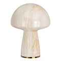 Modern Mushroom Shaped Table Lamp With Cream Colored Glass Shade And Ribbed Base