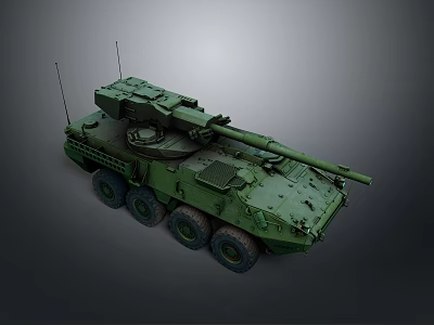 Green Wheeled Tank With Turret Cannon And Modern Military Design 3d model