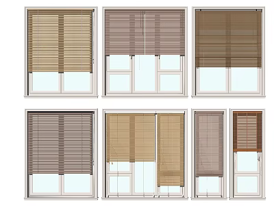 Different Styles Of Window Blinds In Brown And Beige For Home Windows 3d model