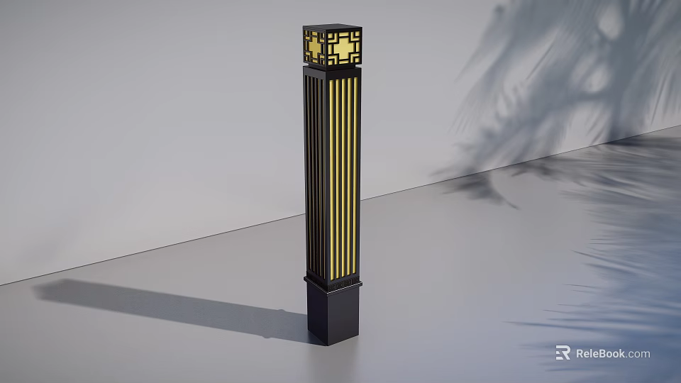 Modern Outdoor Column Light Featuring Lattice Top Vertical Stripes And Square Base 3d model