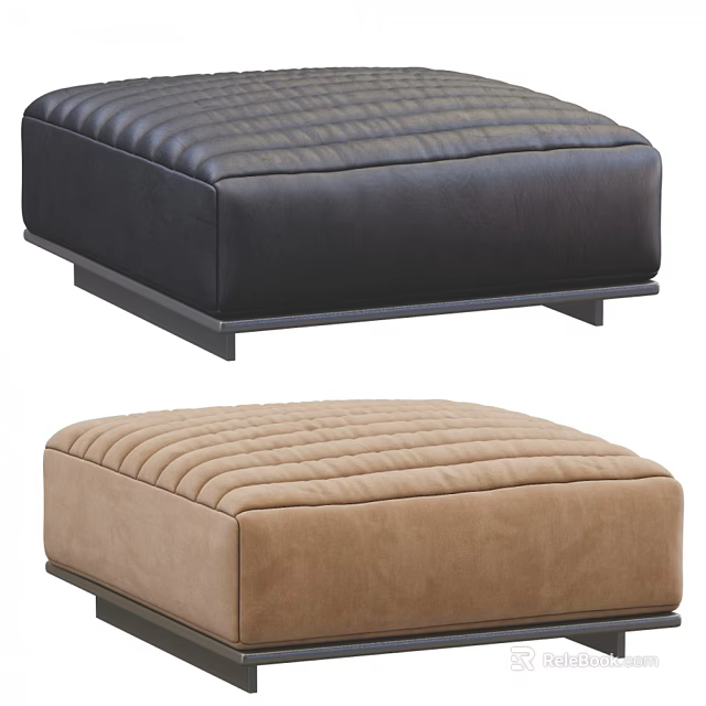 Black and Brown Tufted Stools with Leather and Fabric Upholstery for Modern Interiors 3d model 