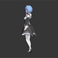 Anime Style Game Character With Blue Pink Hair In Black White Maid Outfit