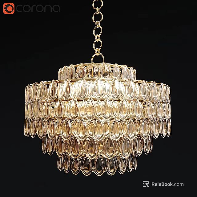 Elegant Crystal Chandelier With Multi layered Transparent Pieces And Hanging Design 3d model 